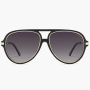 Black double-bridge aviator sunglasses with gray gradient lenses, front view