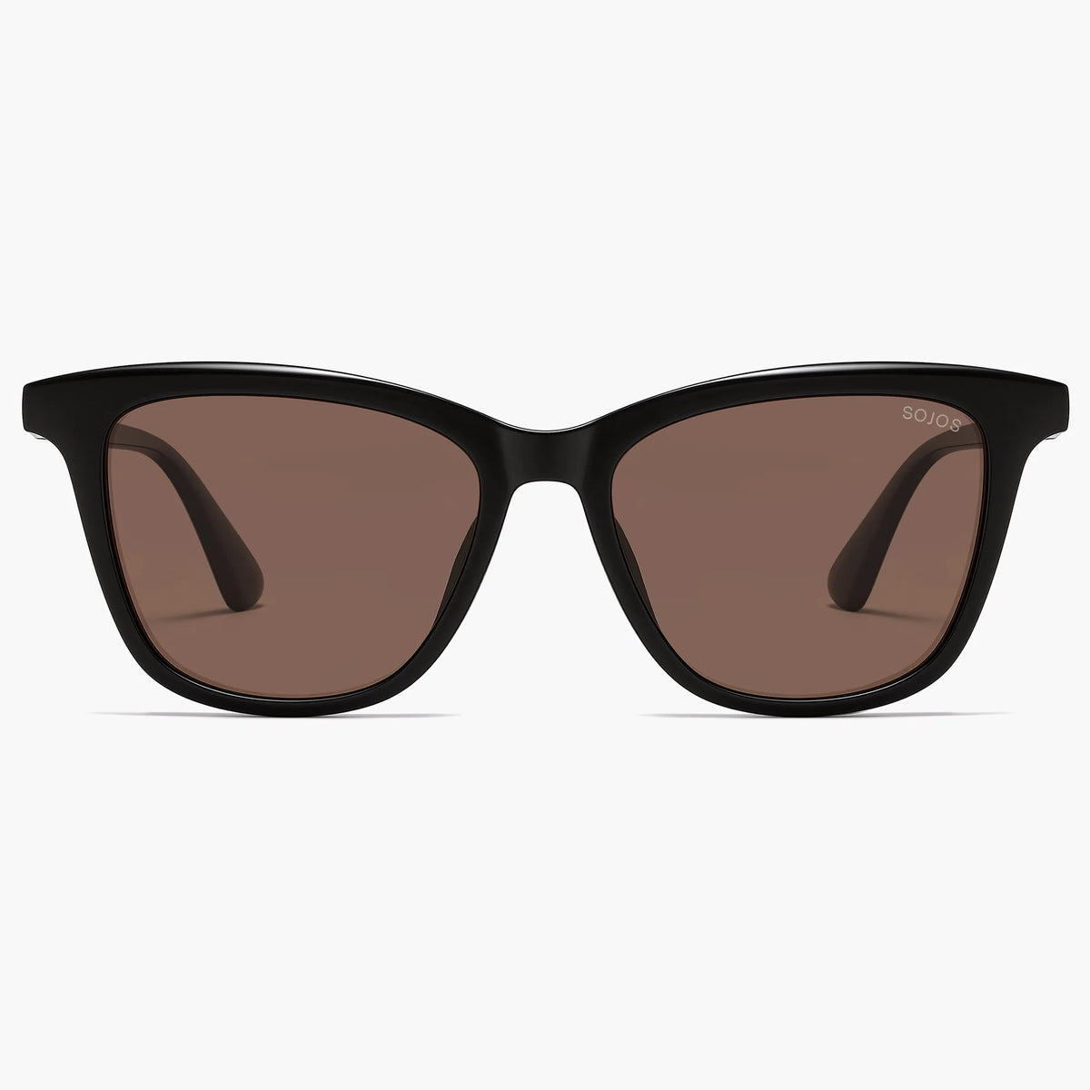 Black cat eye sunglasses with brown lenses