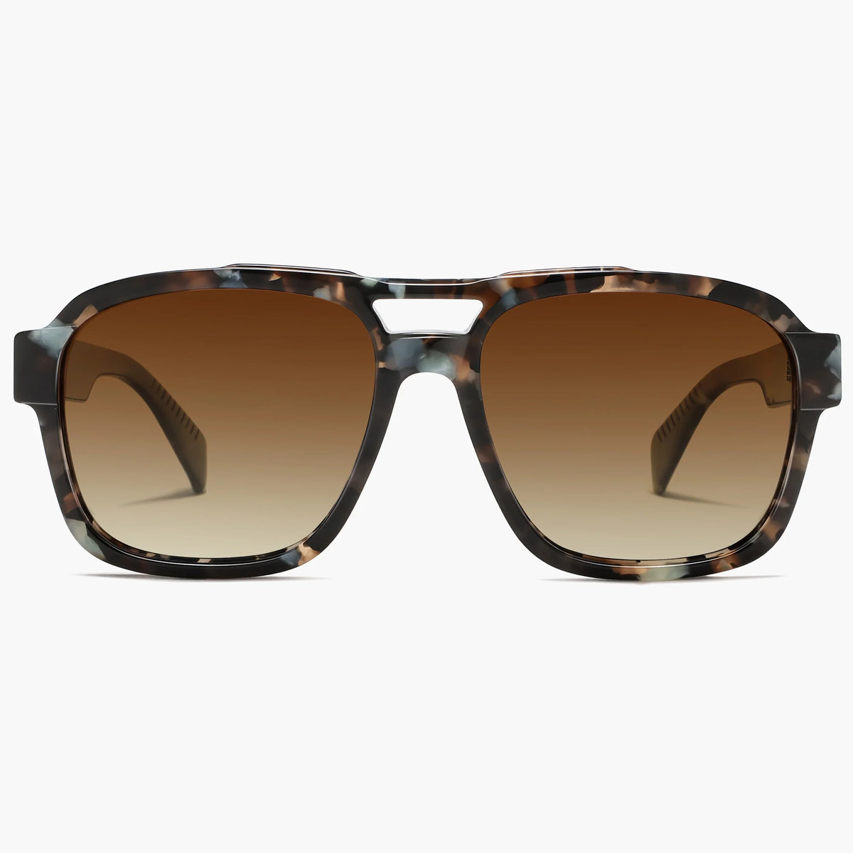 Tortoise double-bridge sunglasses with brown gradient lenses, front view