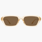 Clear beige rectangular sunglasses with brown lenses, front view