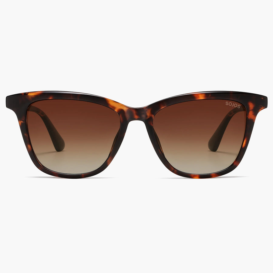 Tortoise cat eye sunglasses with brown gradient lenses, front view