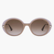Lavender round sunglasses with brown gradient lenses, front view