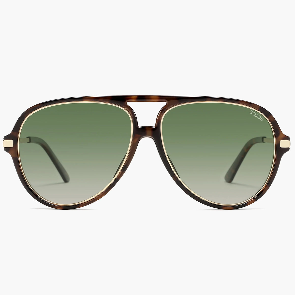 Brown tortoise aviator sunglasses with green gradient lenses