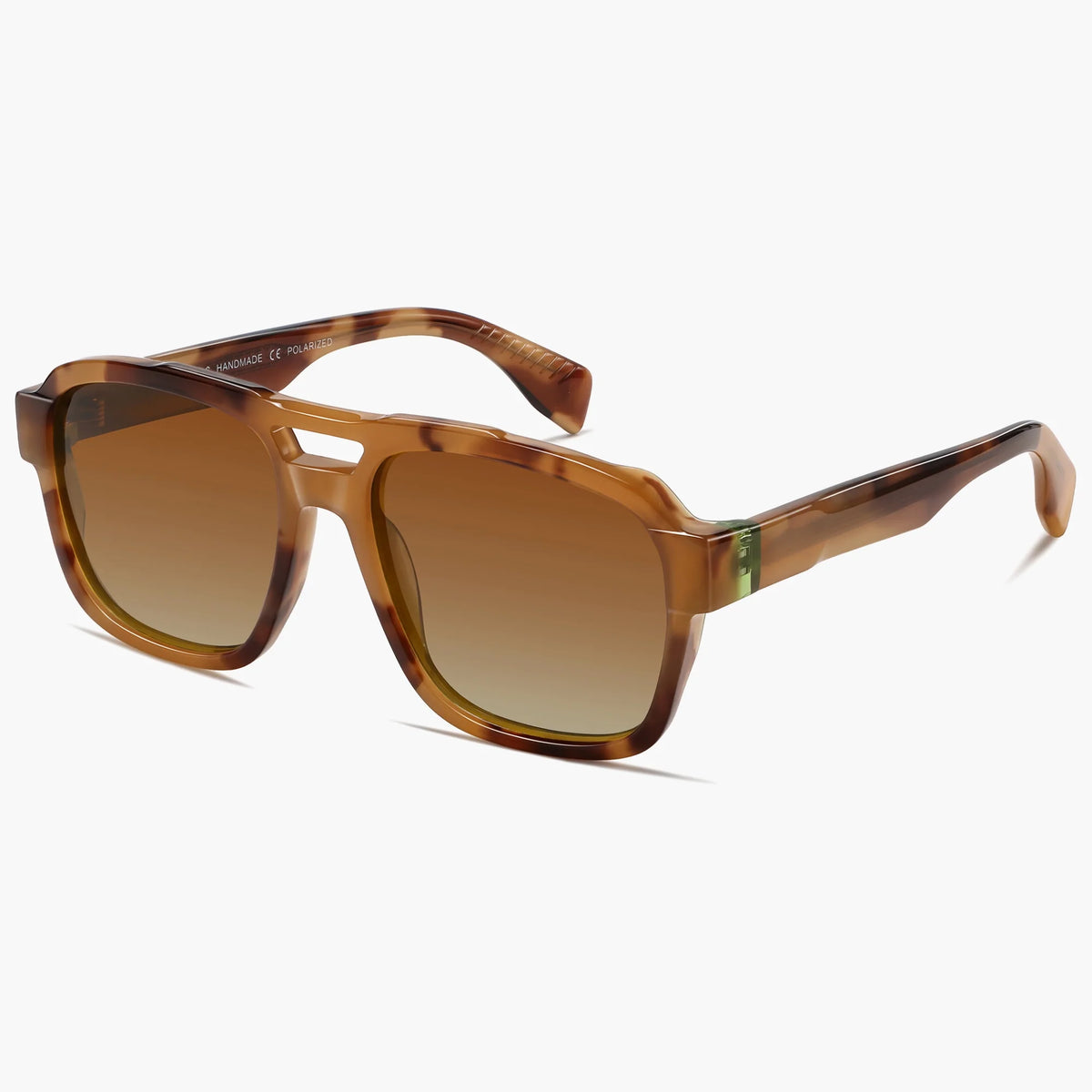 Yellow tortoise double-bridge sunglasses, angled view