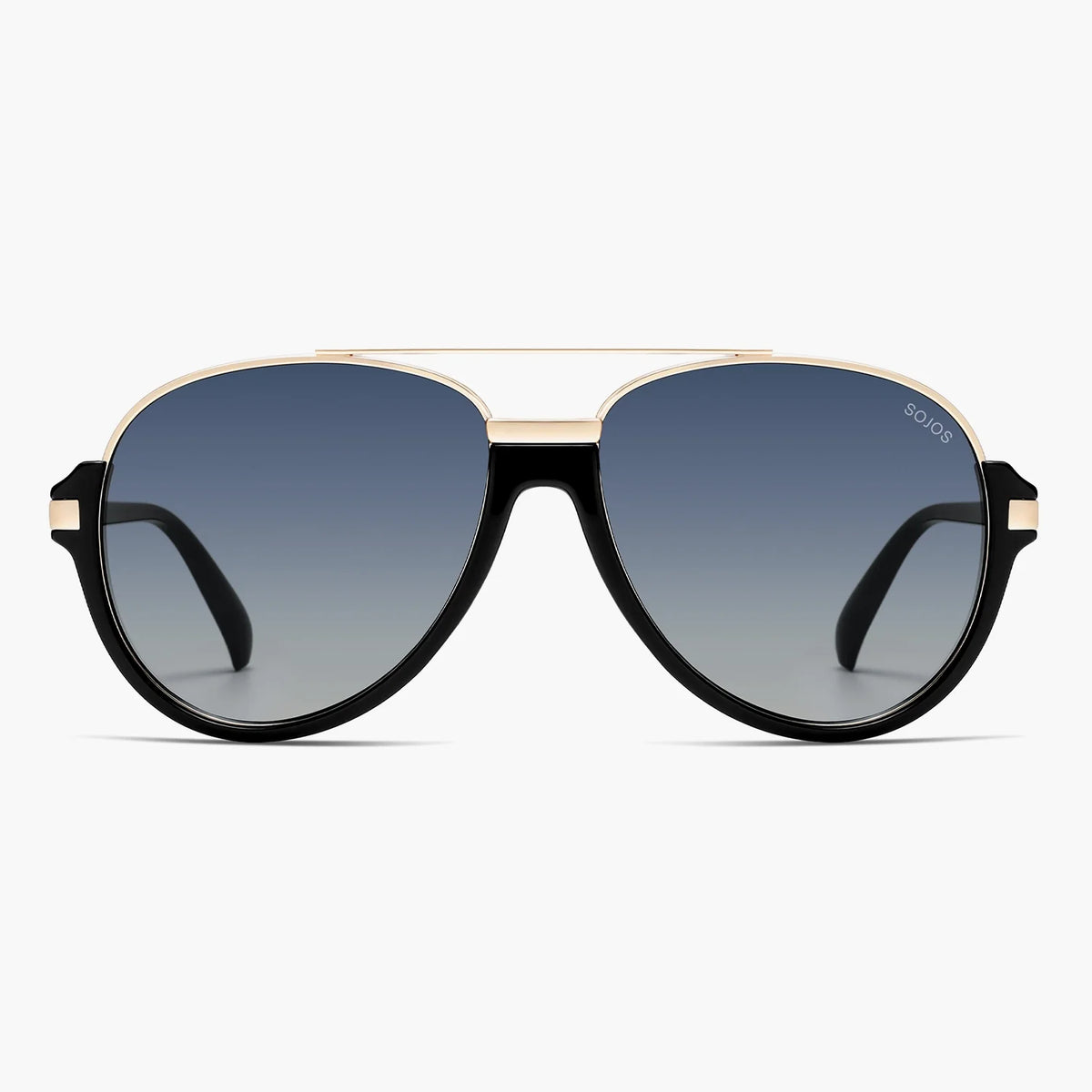 Black aviator sunglasses with blue gradient lenses