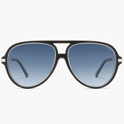 Black aviator sunglasses with blue gradient lenses