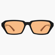 Black rectangular sunglasses with orange lenses