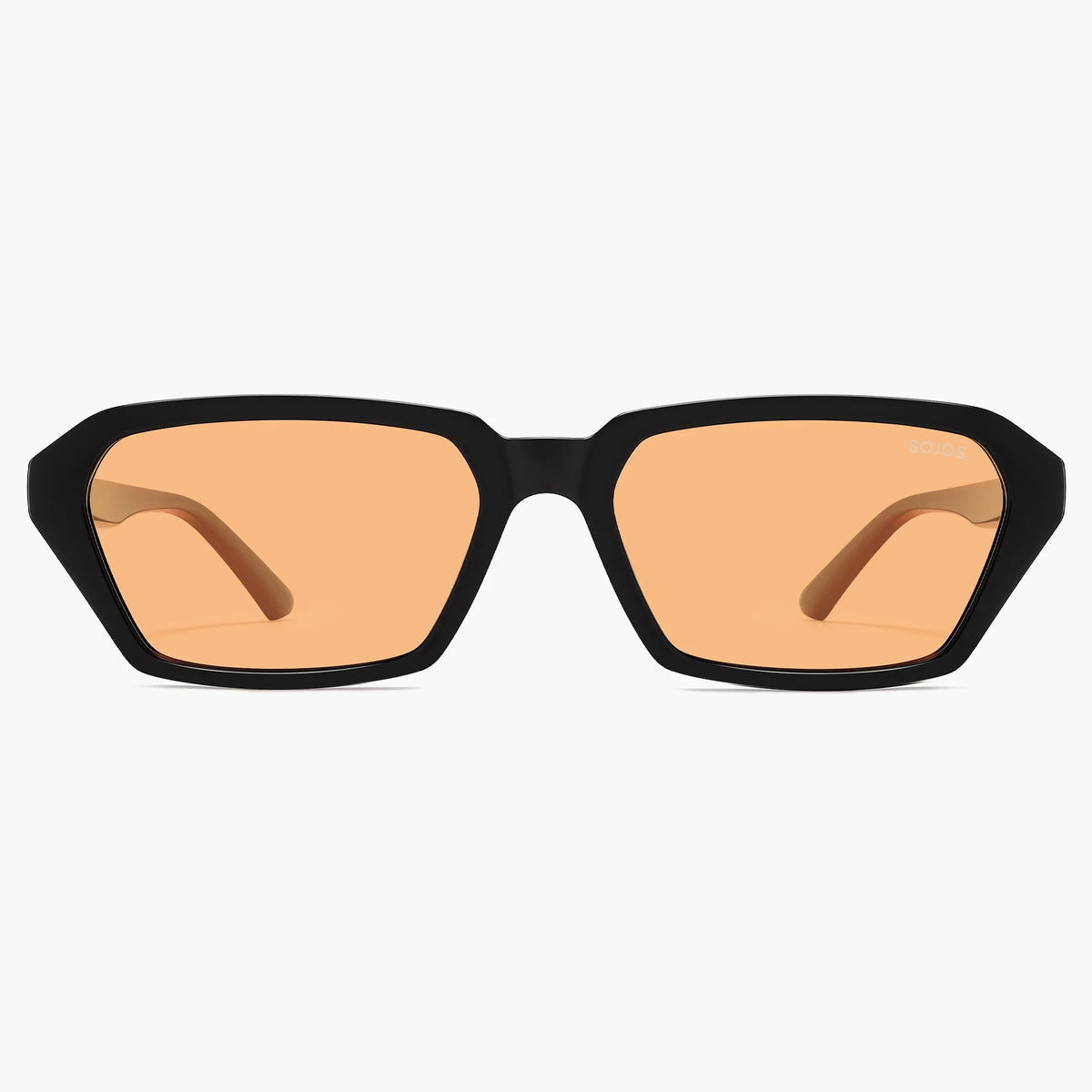 Black rectangular sunglasses with orange lenses