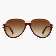 Red aviator sunglasses with brown gradient lenses