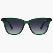 Green cat eye sunglasses with gray gradient lenses