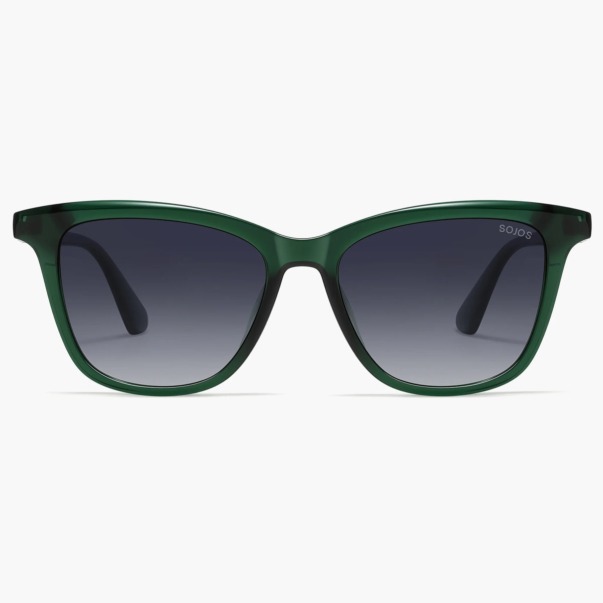 Green cat eye sunglasses with gray gradient lenses