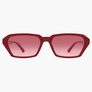 Red rectangular sunglasses with red gradient lenses