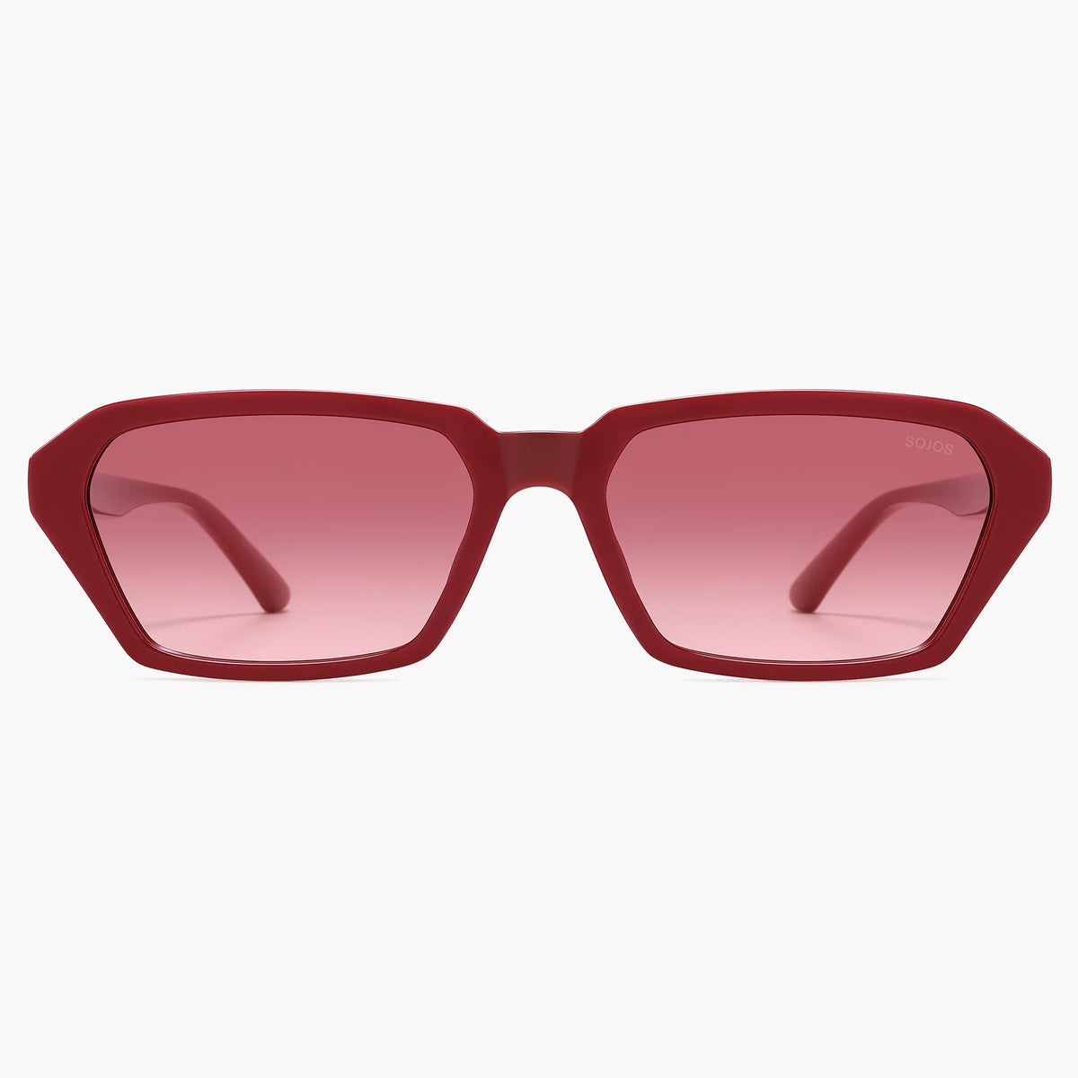 Red rectangular sunglasses with red gradient lenses
