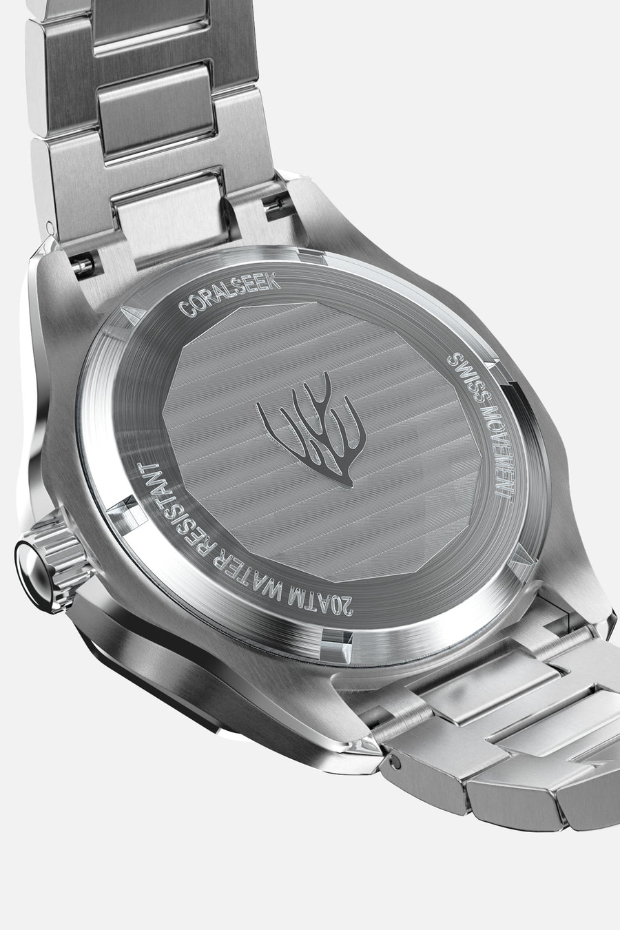 Solid case back with an engraved coral motif