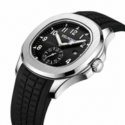 Silver-tone black-dial watch at an angle
