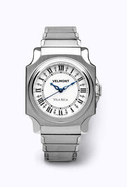 Cushion-case steel watch on a steel bracelet