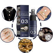 Cleaning spray box surrounded by jewelry and watches