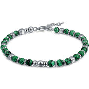 Green banded bead and steel bracelet with lobster clasp