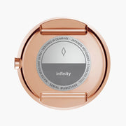 Case back in rose gold tone with a gray center plate.