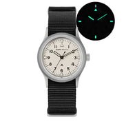 Cream-dial military watch with glow-in-the-dark inset