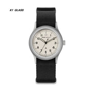Cream-dial military watch labeled K1 Glass