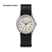 Cream-dial military watch labeled Sapphire Crystal