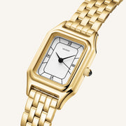 Close-up of the double gold frame and black numerals