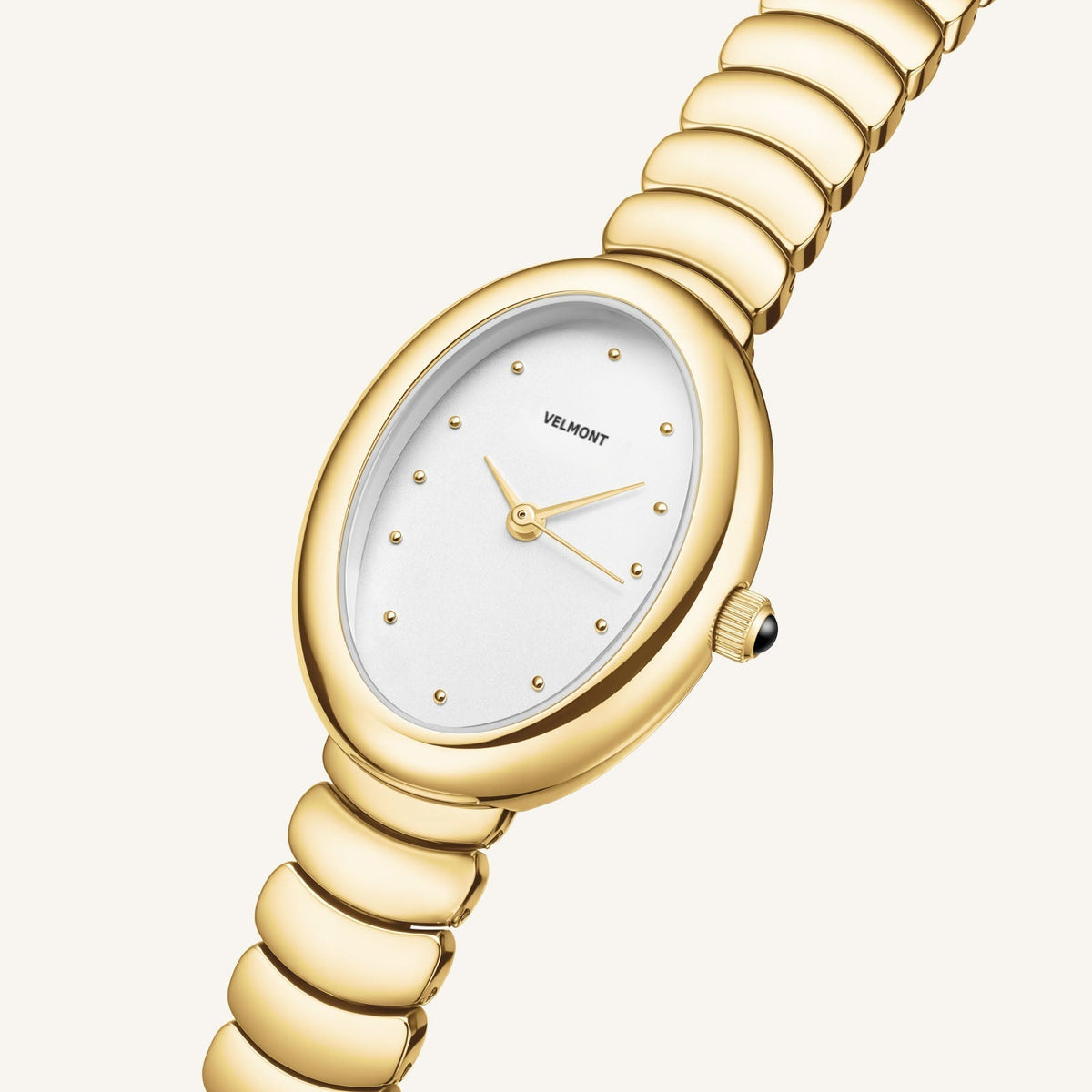 Oval case and dot-marker dial at an angle