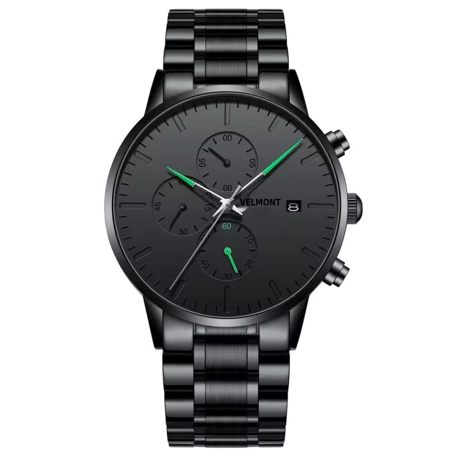 All-black watch with green accents