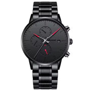 All-black watch with red accents