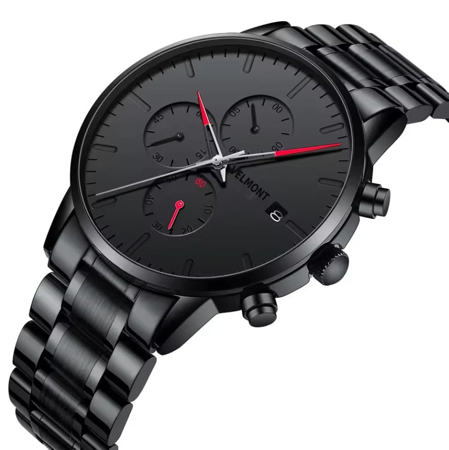 Red accent watch at an angle