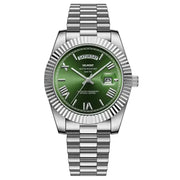 Steel watch with green dial
