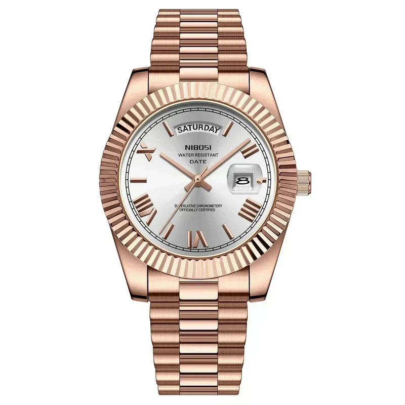 Rose gold-tone watch with white dial