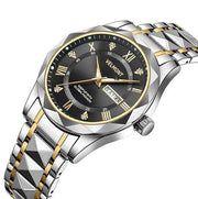 Black dial two tone watch at an angle