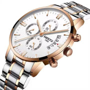 White dial two-tone watch at an angle