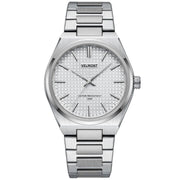 Steel watch with white waffle dial