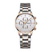 Two-tone rose watch with white dial and sub-dials