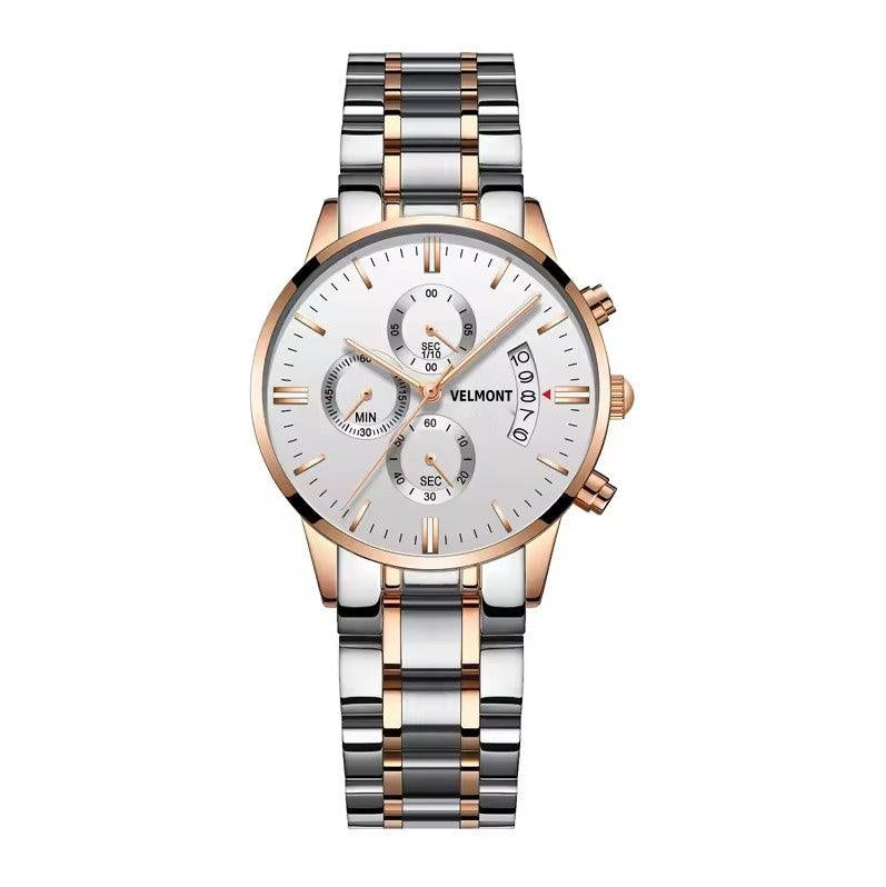 Two-tone rose watch with white dial and sub-dials