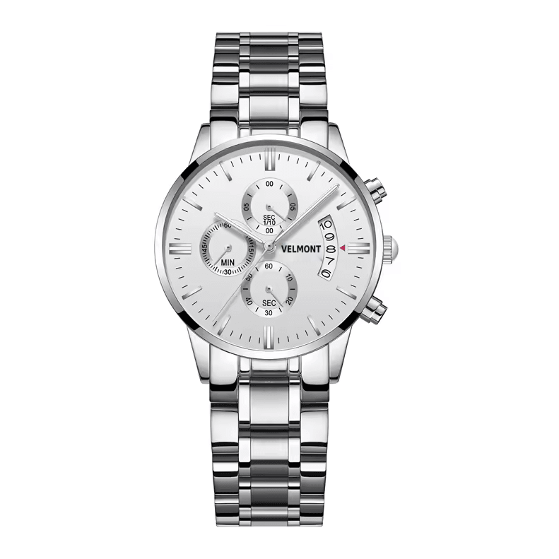 Steel watch with white dial