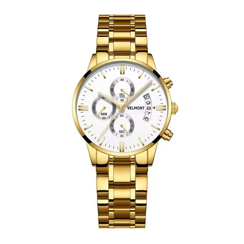 Gold-tone watch with white dial