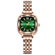 Square watch with green dial