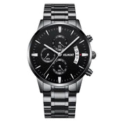All-black watch with three sub-dials