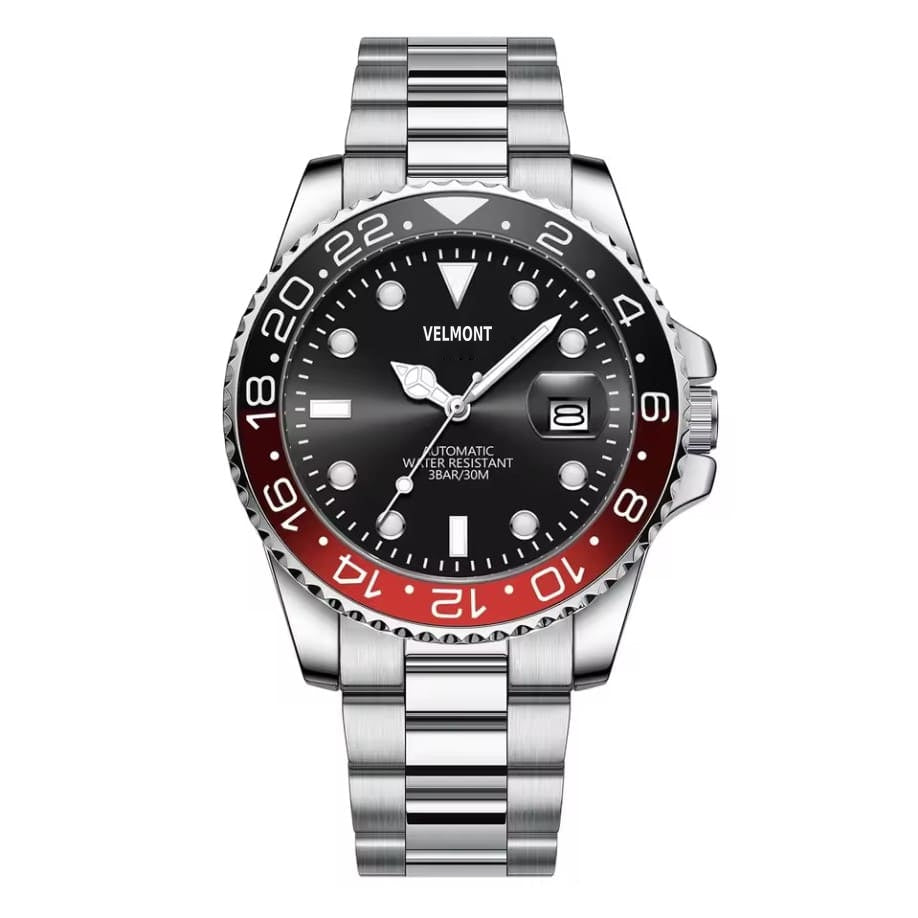 Red and black bezel with black dial