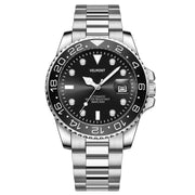 Steel watch with black 24-hour bezel