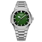Steel watch with green dial