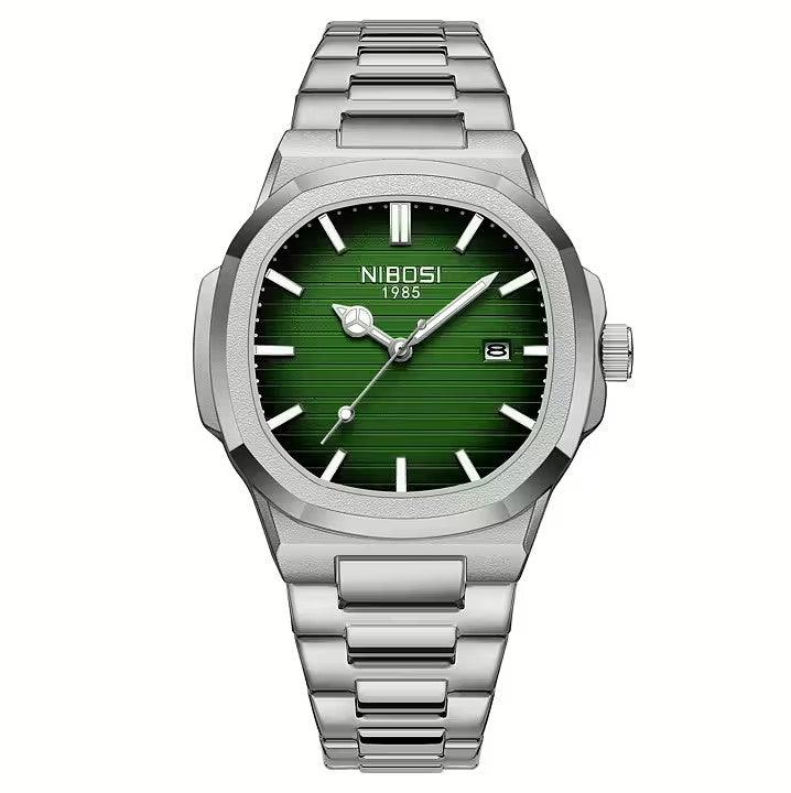 Steel watch with green dial