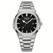 Steel watch with black striped dial