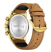 Gold-tone case back and buckle