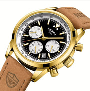 Gold-tone chronograph at an angle