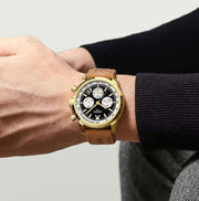 Gold-tone chronograph on the wrist